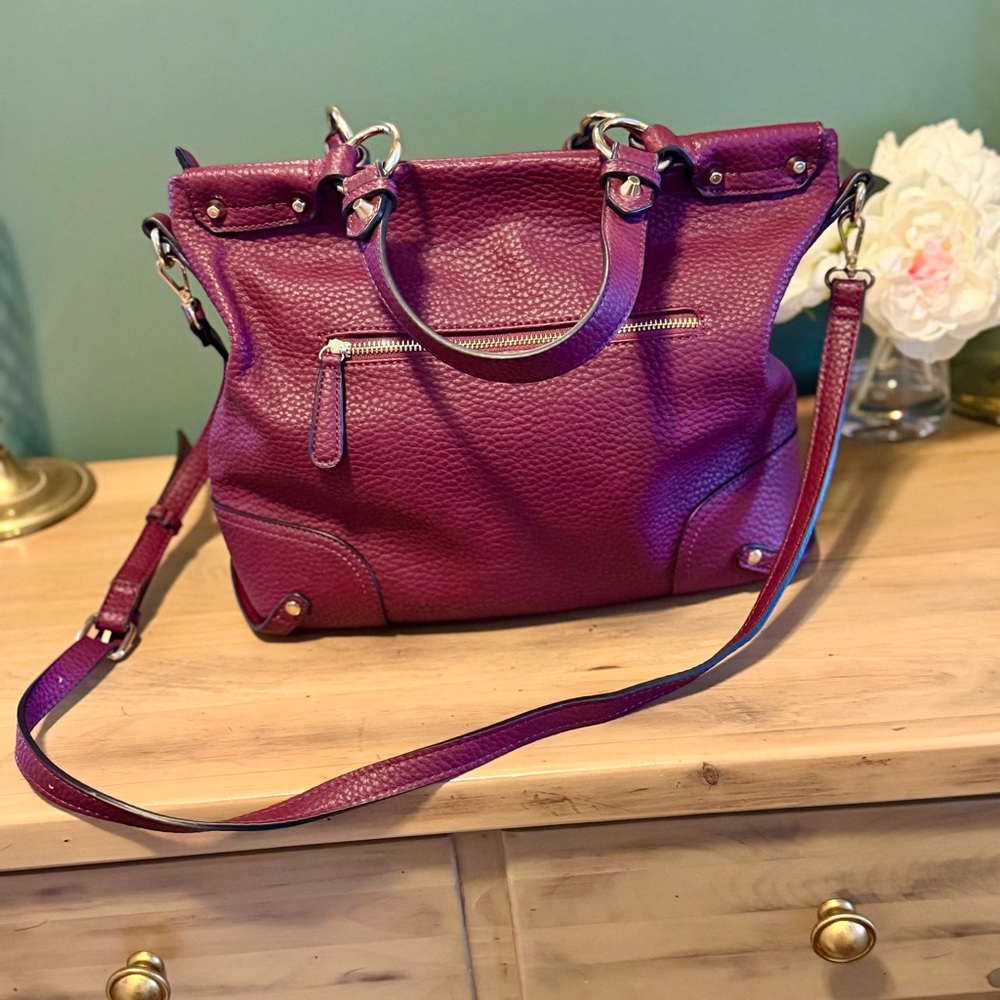 Urban Expressions Burgundy Plum Vegan Leather Satchel Crossbody NWOT - Picture 4 of 12